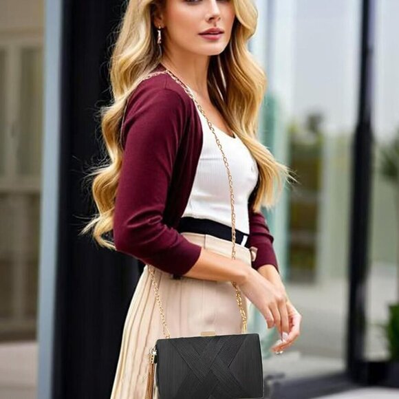 Women Clutch Bag Polyster Evening Crossbody Purse with Tassel for Formal Events - Picture 3 of 9